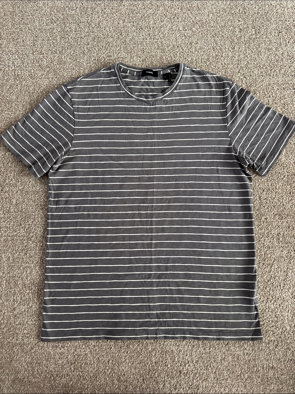Theory Men's Gray and White Striped Short-Sleeve Tee